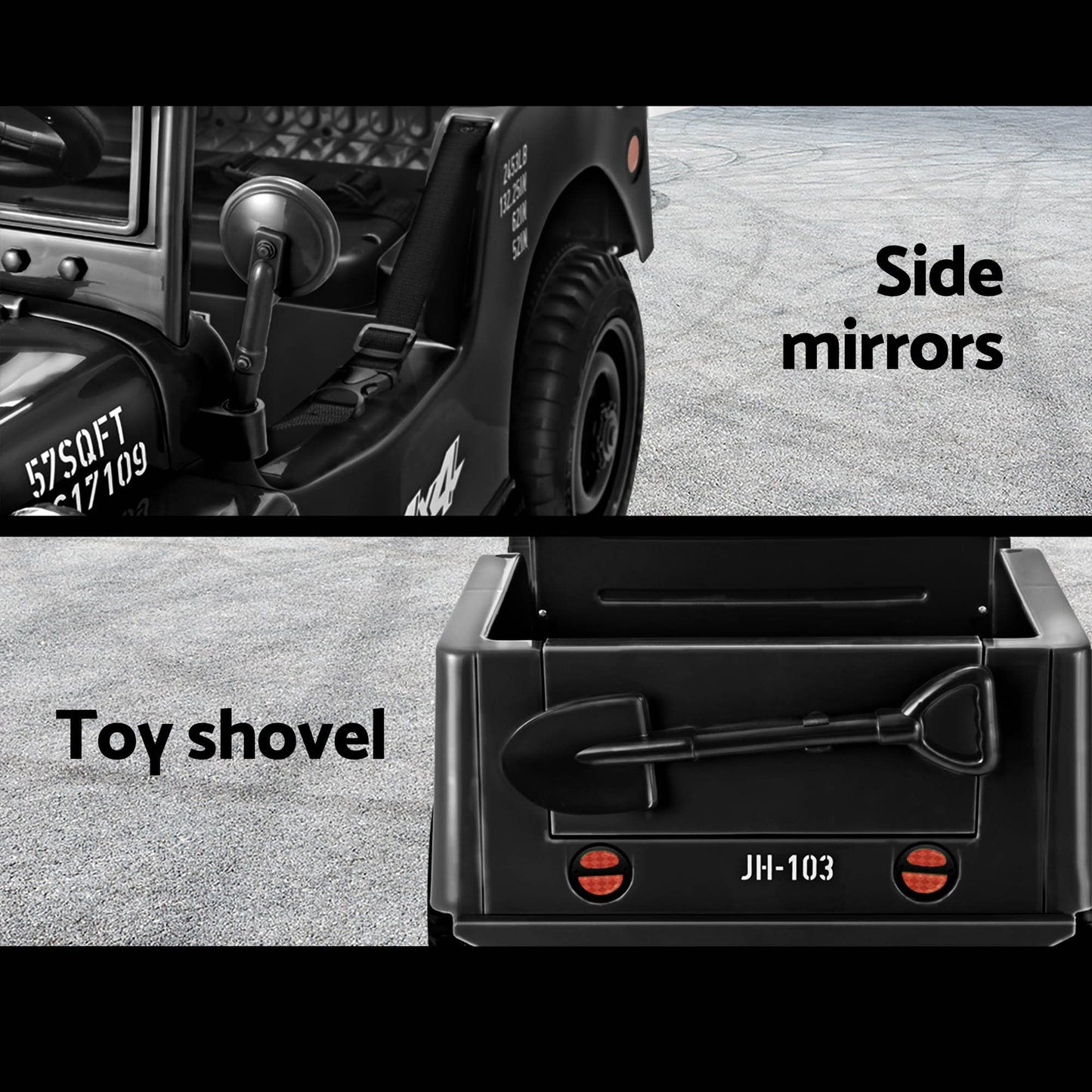 Rigo Kids Electric Ride On Car Jeep Military Off Road Toy Cars Remote 12V Black RCAR-ARMYJEP-BK