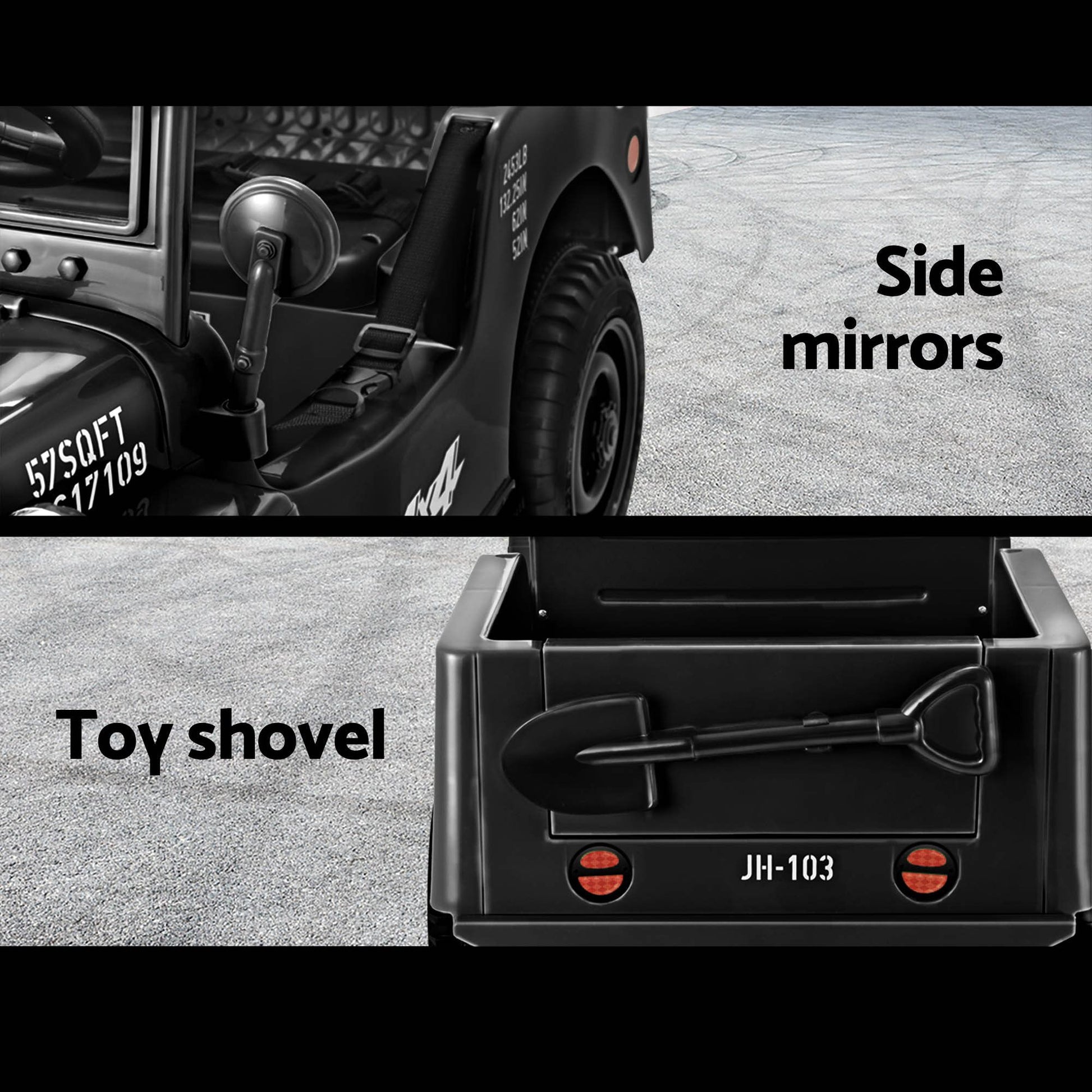 Rigo Kids Electric Ride On Car Jeep Military Off Road Toy Cars Remote 12V Black RCAR-ARMYJEP-BK