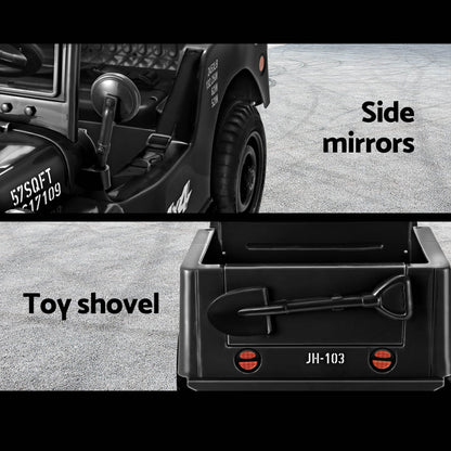 Rigo Kids Electric Ride On Car Jeep Military Off Road Toy Cars Remote 12V Black RCAR-ARMYJEP-BK