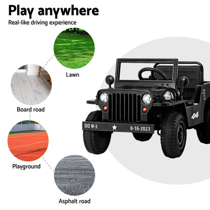 Rigo Kids Electric Ride On Car Jeep Military Off Road Toy Cars Remote 12V Black RCAR-ARMYJEP-BK