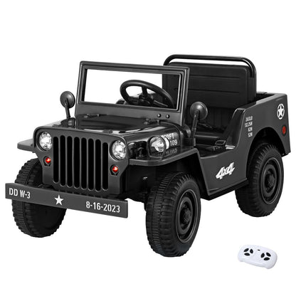 Rigo Kids Electric Ride On Car Jeep Military Off Road Toy Cars Remote 12V Black RCAR-ARMYJEP-BK