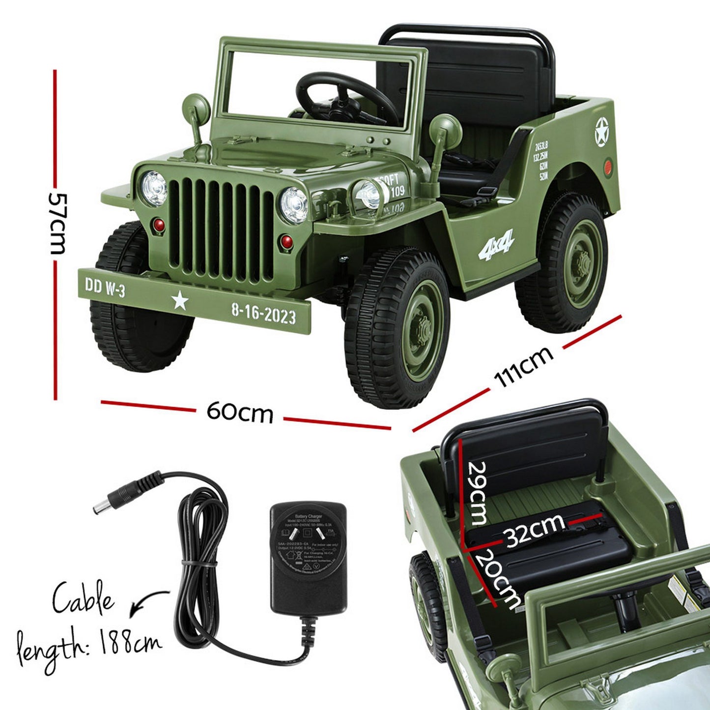Rigo Kids Electric Ride On Car Jeep Military Off Road Toy Cars Remote 12V Olive RCAR-ARMYJEP-OL