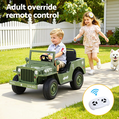 Rigo Kids Electric Ride On Car Jeep Military Off Road Toy Cars Remote 12V Olive RCAR-ARMYJEP-OL