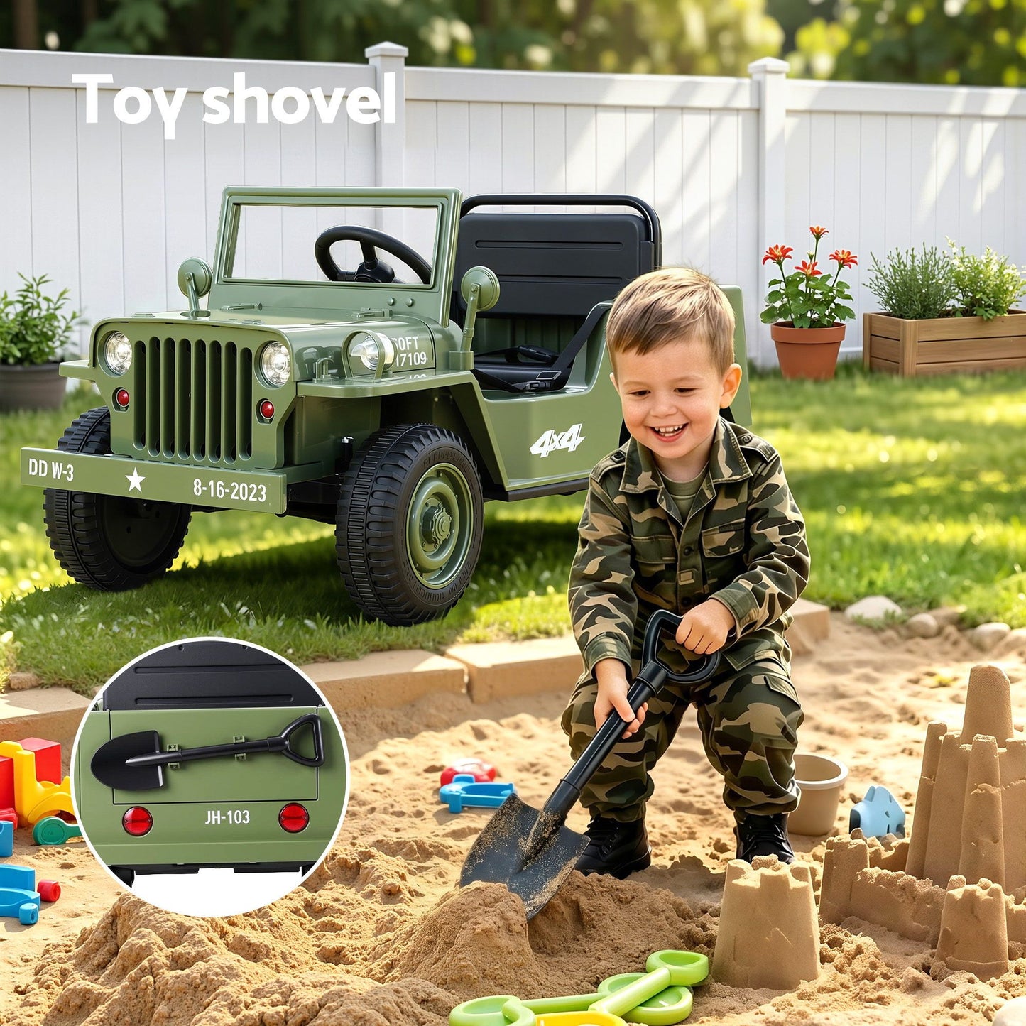 Rigo Kids Electric Ride On Car Jeep Military Off Road Toy Cars Remote 12V Olive RCAR-ARMYJEP-OL