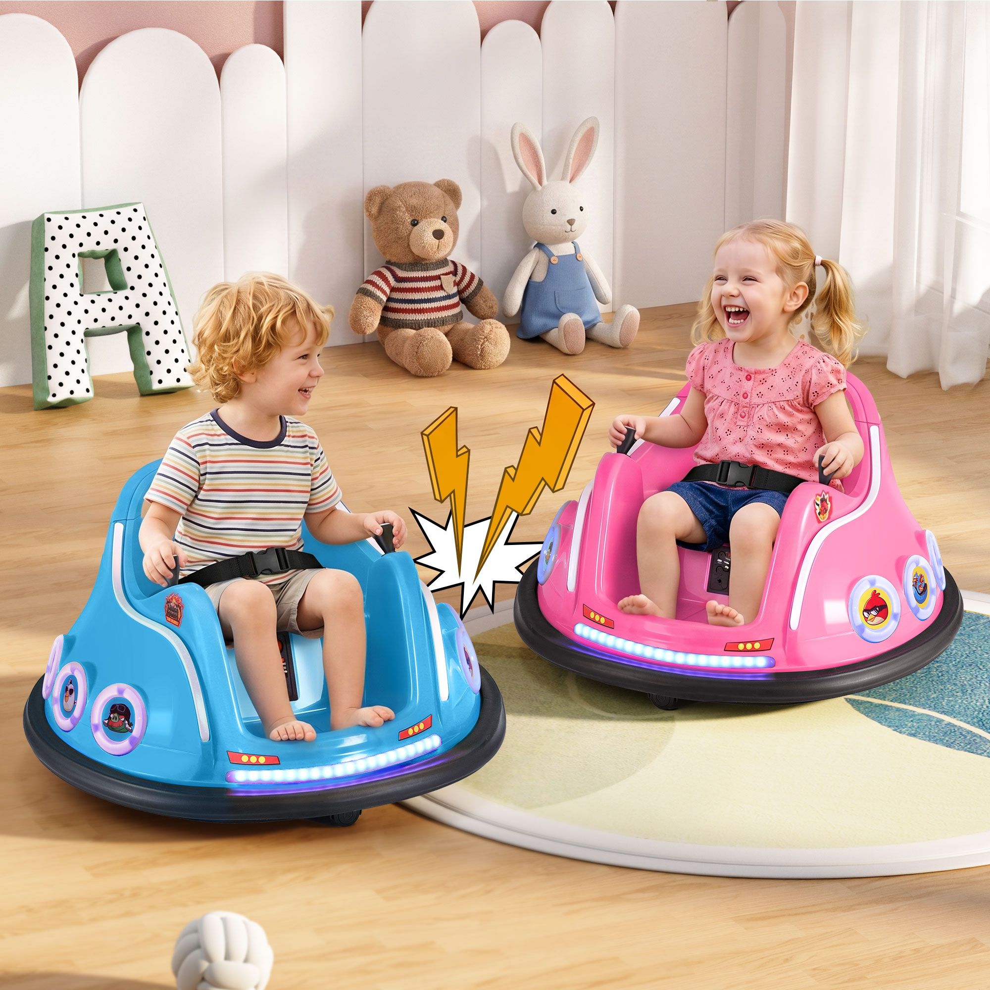Kids Ride On Car Bumper Electric Toys Cars with Remote Control Stickers Light Blue Pink RCAR-BUMPER-BUXPK