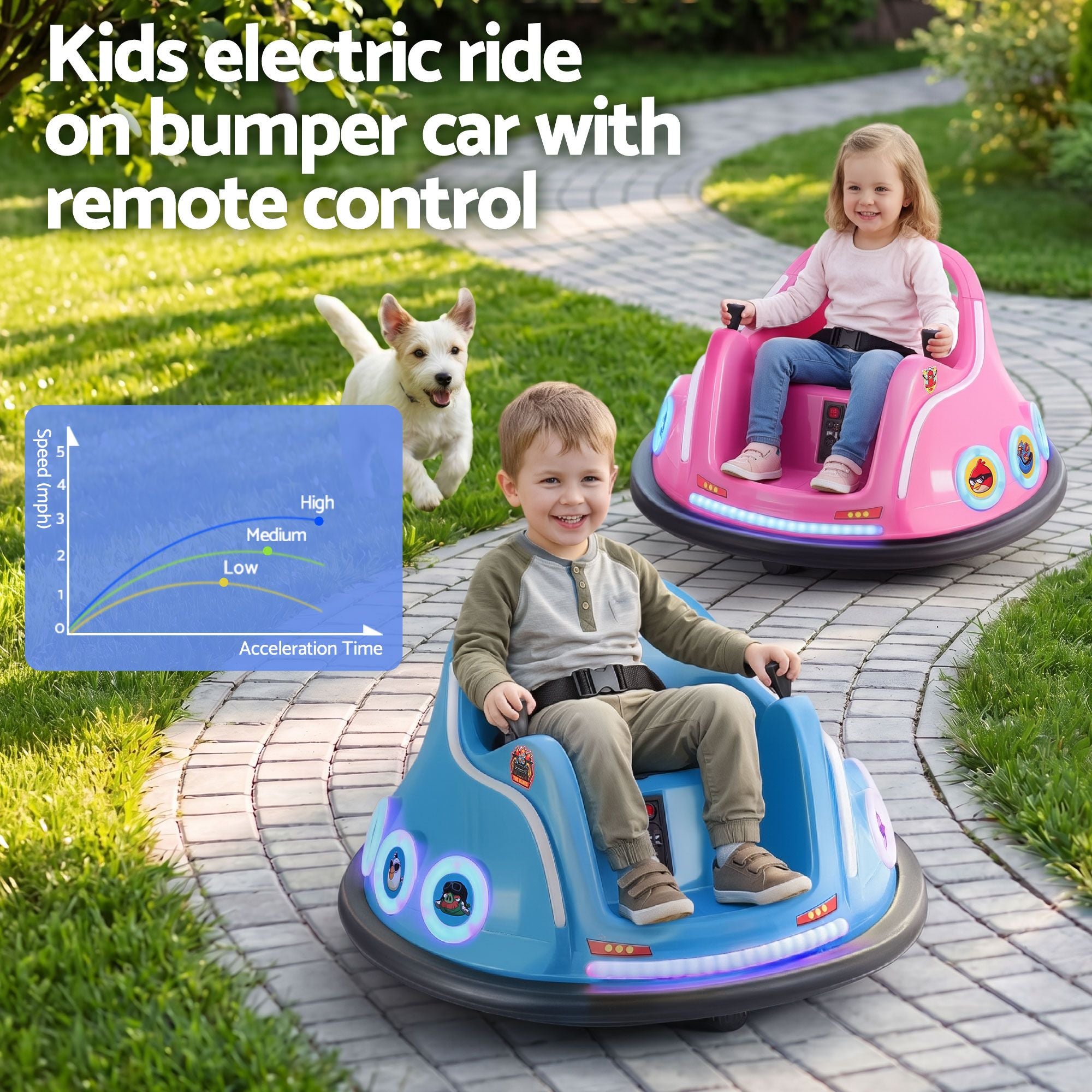 Kids Ride On Car Bumper Electric Toys Cars with Remote Control Stickers Light Blue Pink RCAR-BUMPER-BUXPK