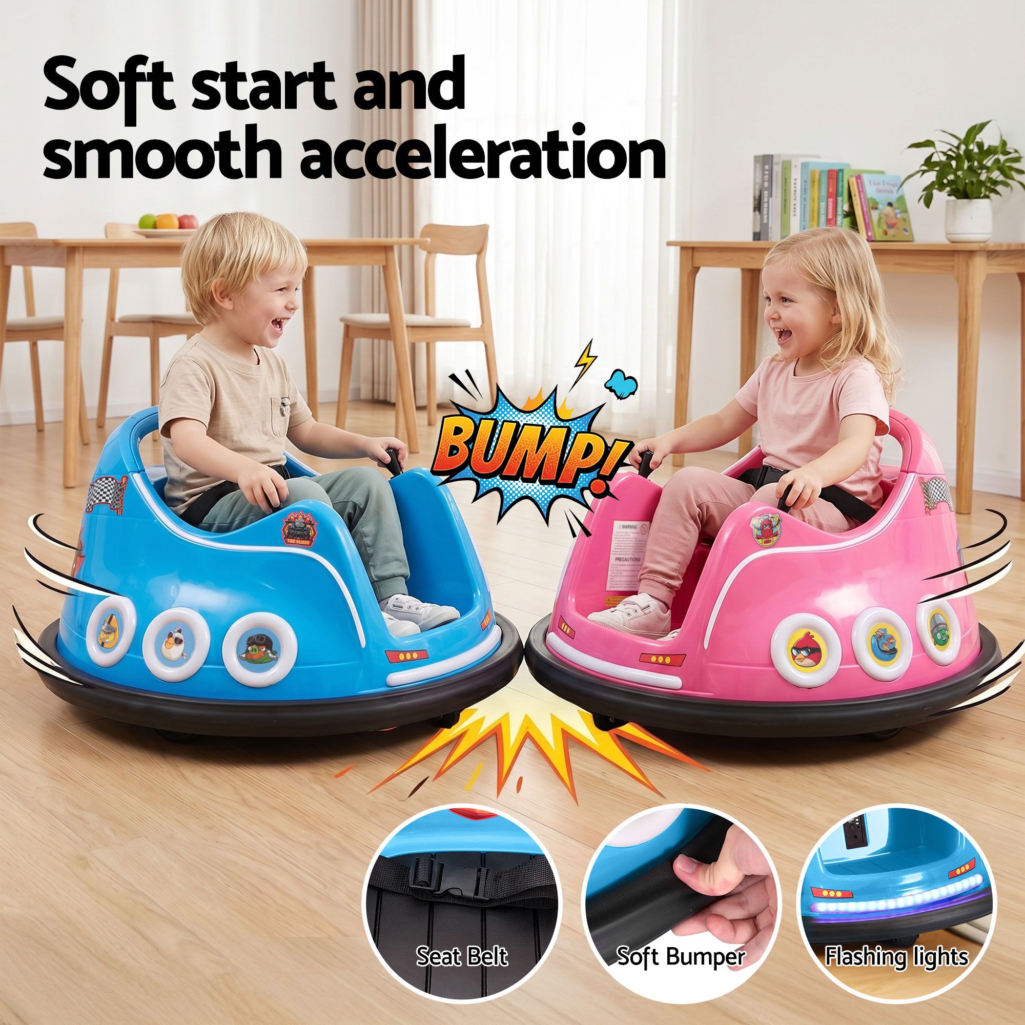 Kids Ride On Car Bumper Electric Toys Cars with Remote Control Stickers Light Blue Pink RCAR-BUMPER-BUXPK