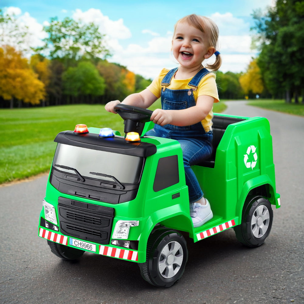 Rigo Kids Ride On Car Garbage Truck Police Light 12V Electric Toys Cars Green RCAR-C-POLICE-TRUCK-12V-GN
