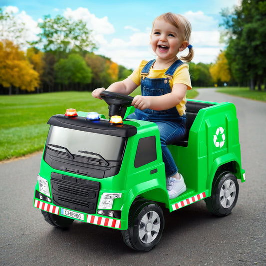 Rigo Kids Ride On Car Garbage Truck Police Light 12V Electric Toys Cars Green RCAR-C-POLICE-TRUCK-12V-GN