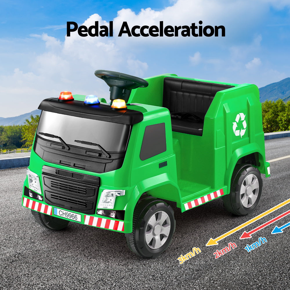 Rigo Kids Ride On Car Garbage Truck Police Light 12V Electric Toys Cars Green RCAR-C-POLICE-TRUCK-12V-GN