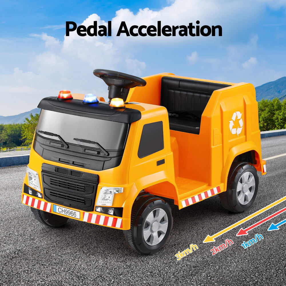 Rigo Kids Ride On Car Garbage Truck Police Light 12V Electric Toys Cars Yellow RCAR-C-POLICE-TRUCK-12V-YE