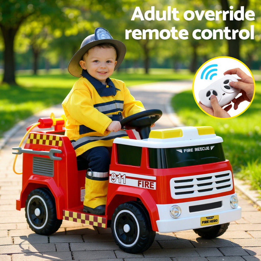 Rigo Kids Ride On Car Electric Fire Engine Fighting Truck with Water Gun Music RCAR-FIRETRUCK-LL911P-RD