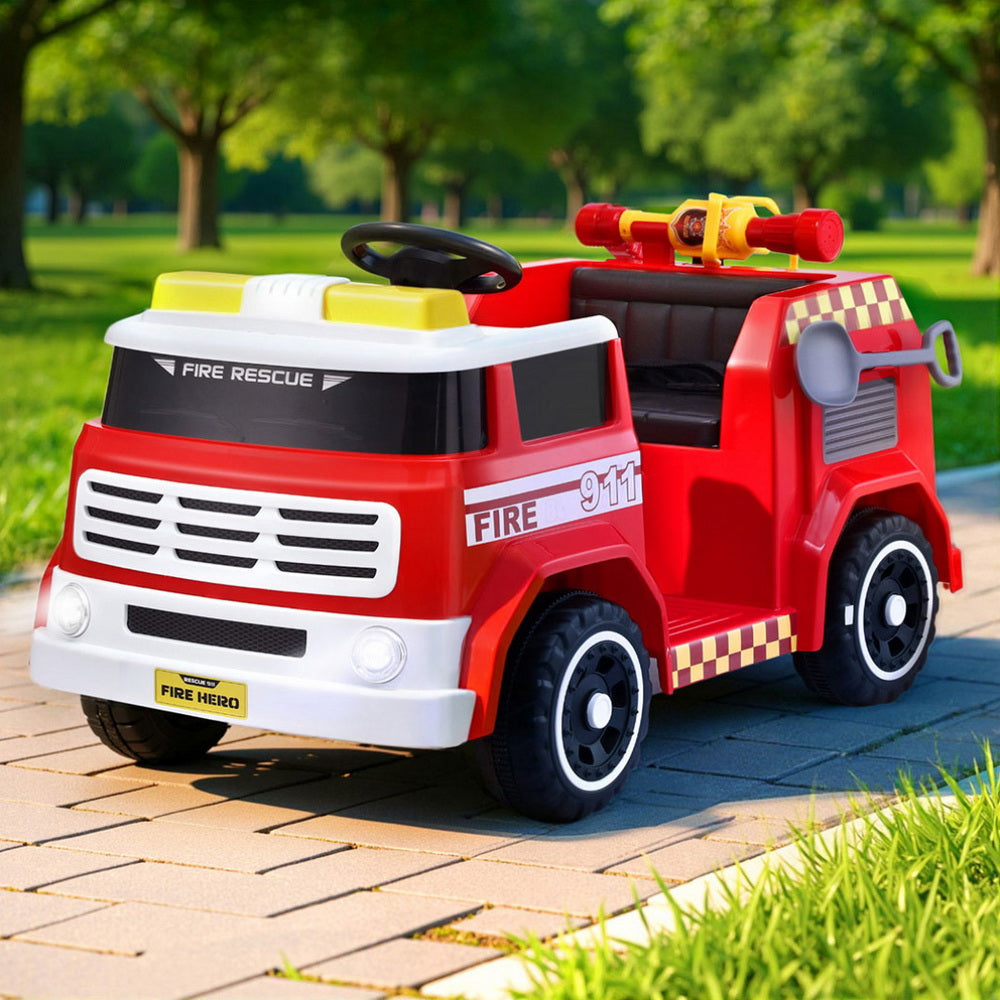 Rigo Kids Ride On Car Electric Fire Engine Fighting Truck with Water Gun Music RCAR-FIRETRUCK-LL911P-RD
