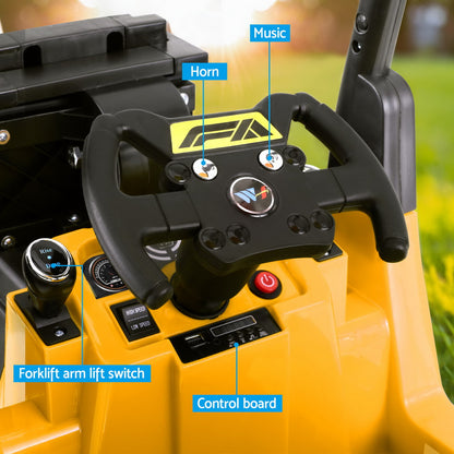 Rigo Kids Electric Ride On Car Forklift Loader Toys Cars Horn Remote 12V Yellow RCAR-FORKLIFT-YL