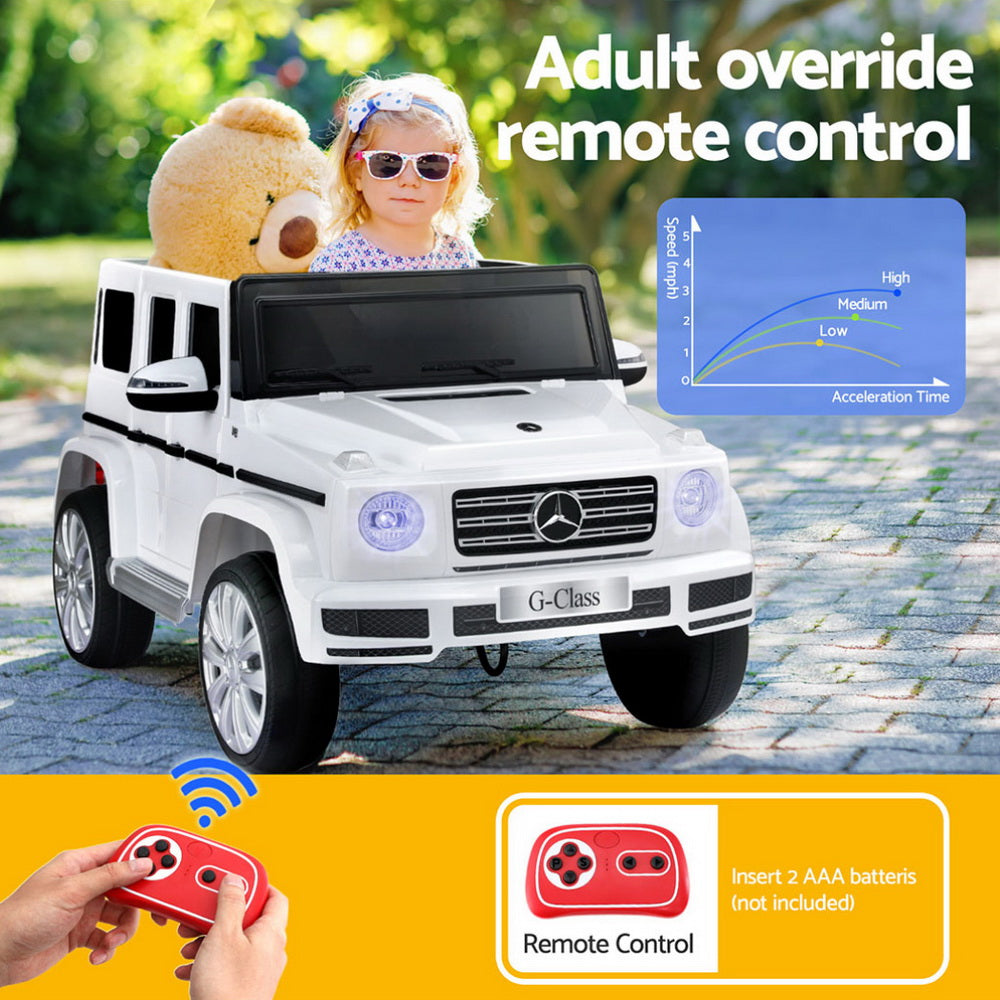Kids Ride On Car Licensed G500 Electric Toys Horn Remote 12V White RCAR-G500-LS-WH