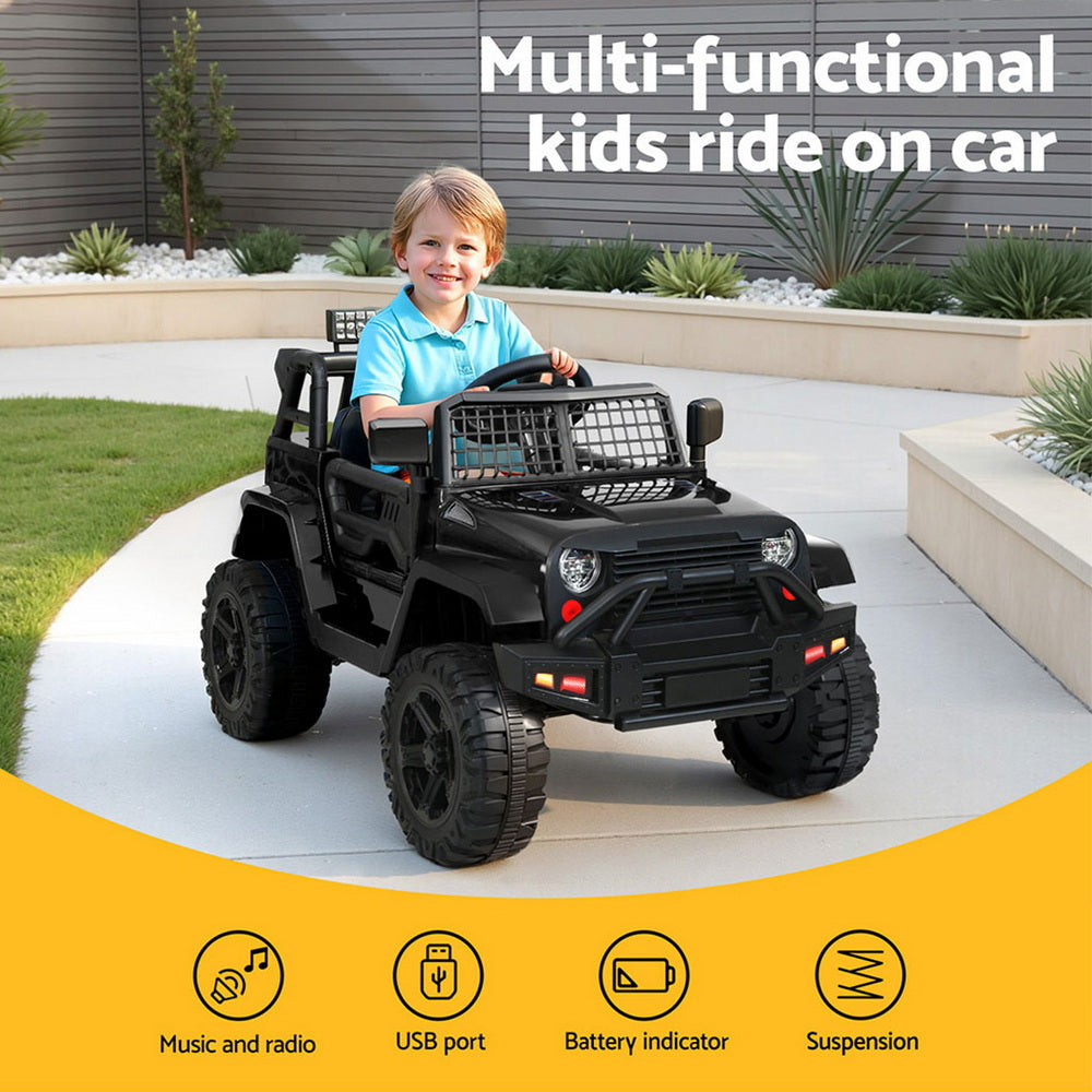 Rigo Kids Electric Ride On Car Jeep Toy Cars Remote 12V Black RCAR-JEP-4WS-BK