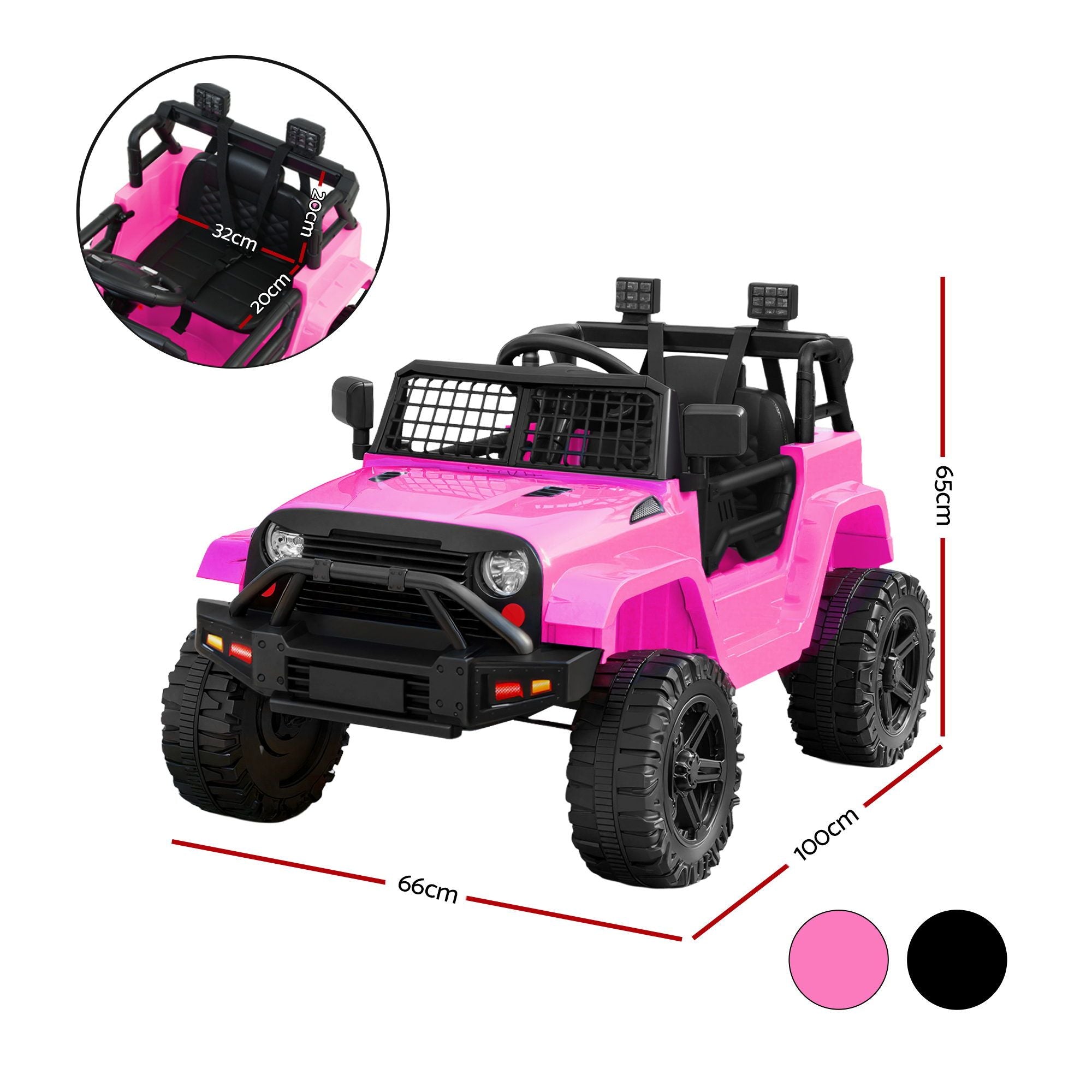 2x Rigo Electric Kids Ride On Car Black Pink Off-Road Ride-On Toy with Remote Control Horn Music RCAR-JEP-4WS-BKXPK