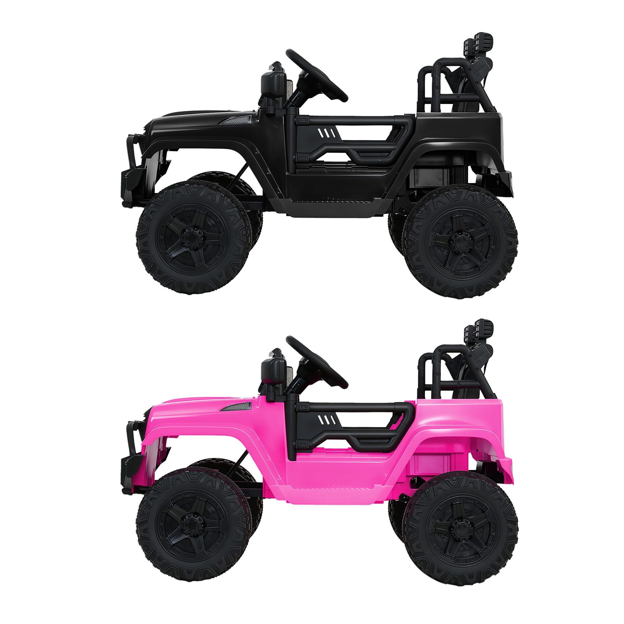 2x Rigo Electric Kids Ride On Car Black Pink Off-Road Ride-On Toy with Remote Control Horn Music RCAR-JEP-4WS-BKXPK
