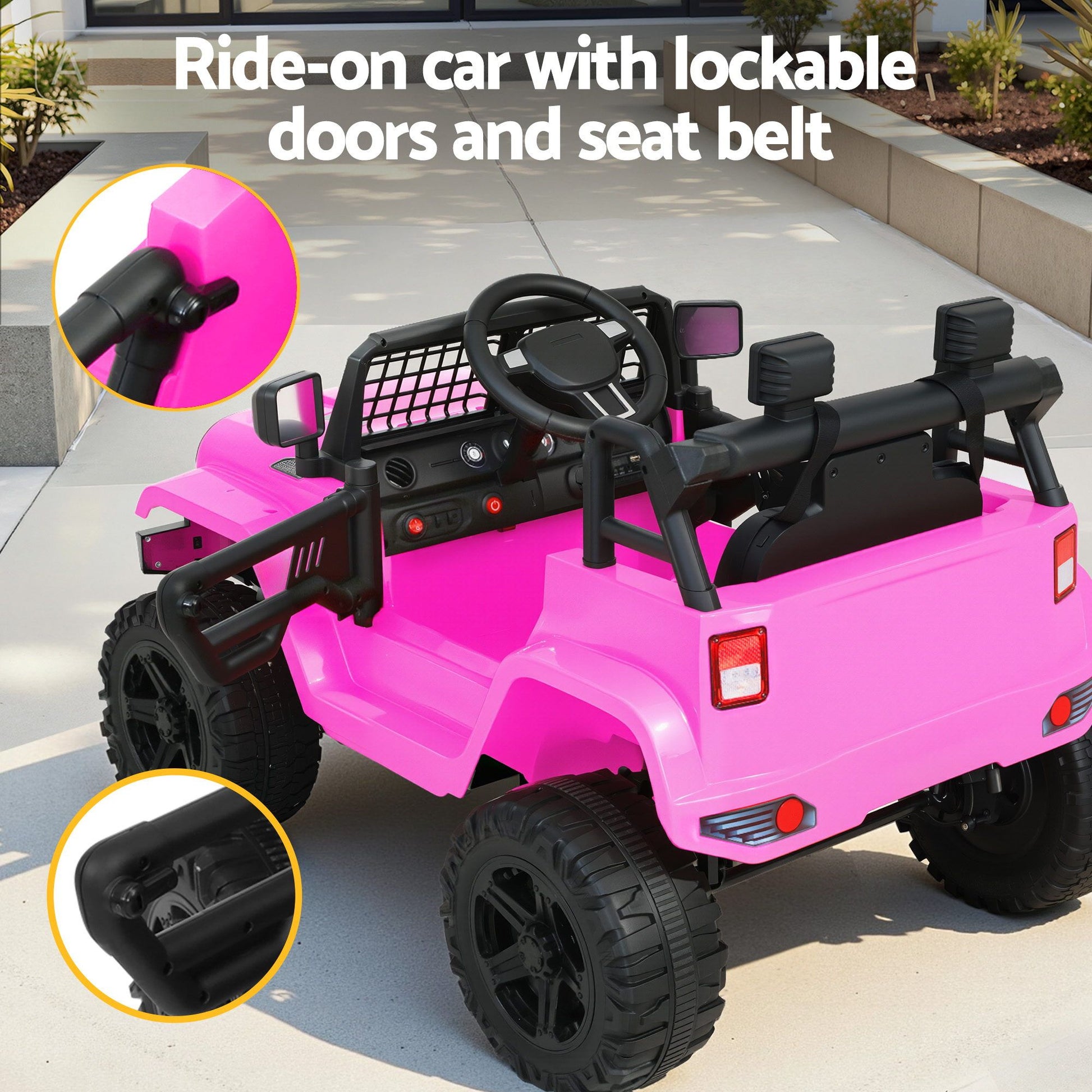 2x Rigo Electric Kids Ride On Car Black Pink Off-Road Ride-On Toy with Remote Control Horn Music RCAR-JEP-4WS-BKXPK
