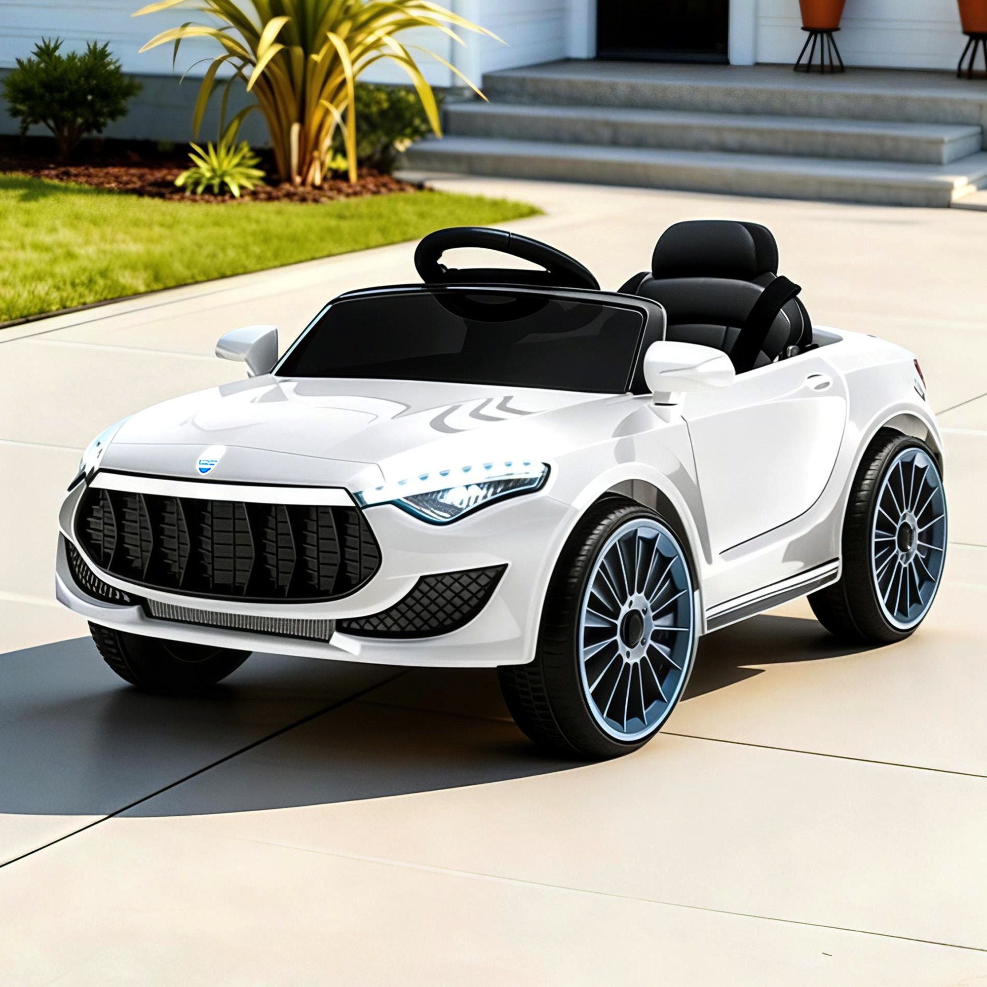 Rigo Kids Electric Ride On Car Cars Music Headlight Remote Control 12V White RCAR-MASRT-S-WH