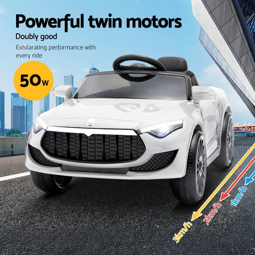 Rigo Kids Electric Ride On Car Cars Music Headlight Remote Control 12V White RCAR-MASRT-S-WH