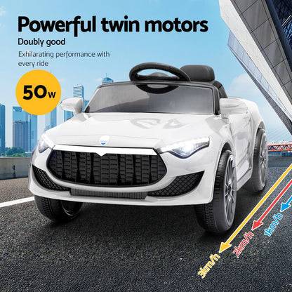 Rigo Kids Electric Ride On Car Cars Music Headlight Remote Control 12V White RCAR-MASRT-S-WH