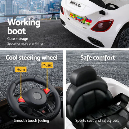 Rigo Kids Electric Ride On Car Cars Music Headlight Remote Control 12V White RCAR-MASRT-S-WH