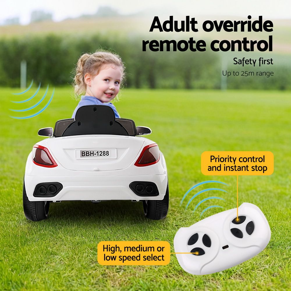 Rigo Kids Electric Ride On Car Cars Music Headlight Remote Control 12V White RCAR-MASRT-S-WH