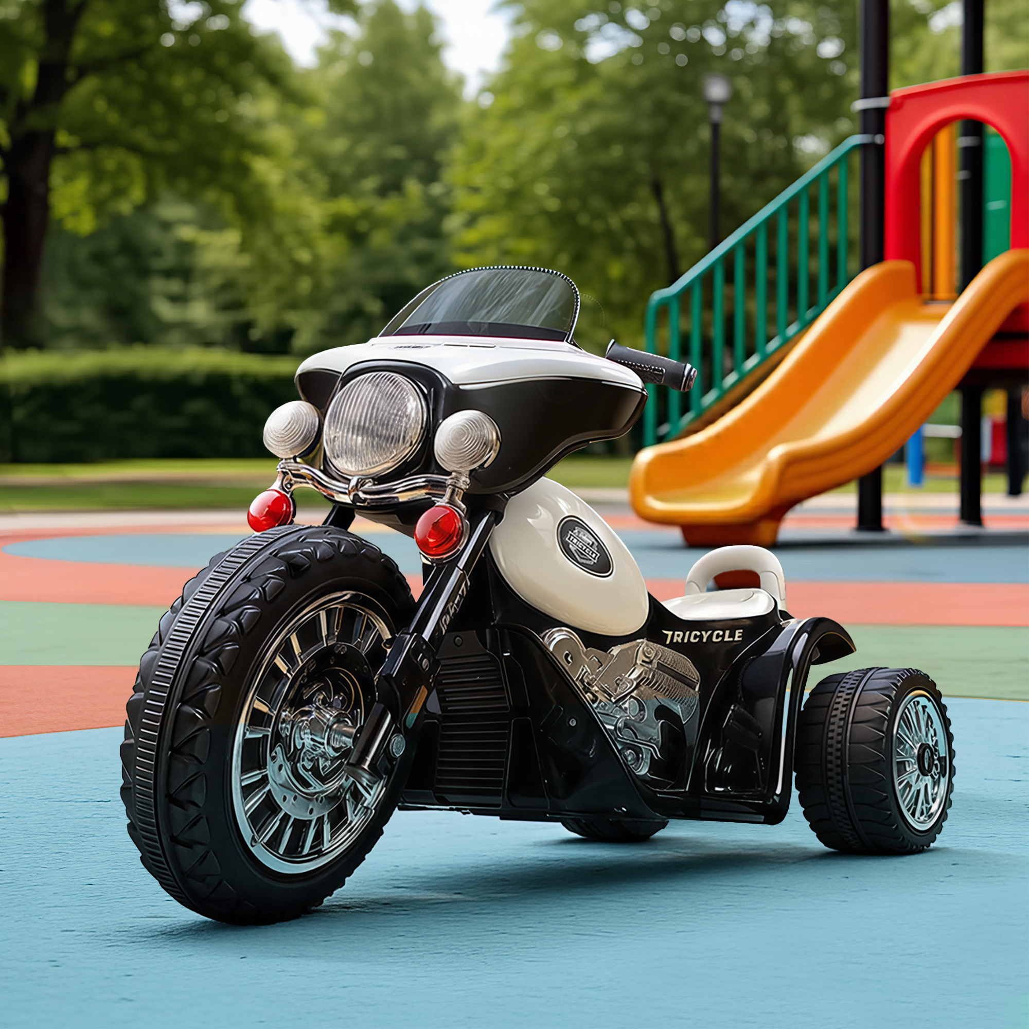 Rigo Kids Electric Ride On Patrol Police Car Harley-Inspired 6V Black RCAR-MBIKE-POLICE