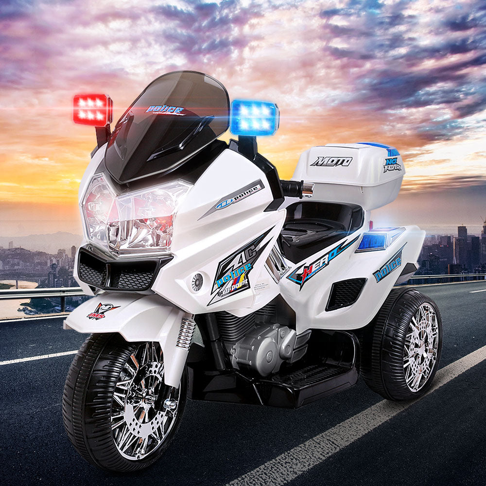 Rigo Kids Electric Ride On Patrol Police Car BMW-Inspired S1K 6V Battery White RCAR-MBIKE-POLICE-WH