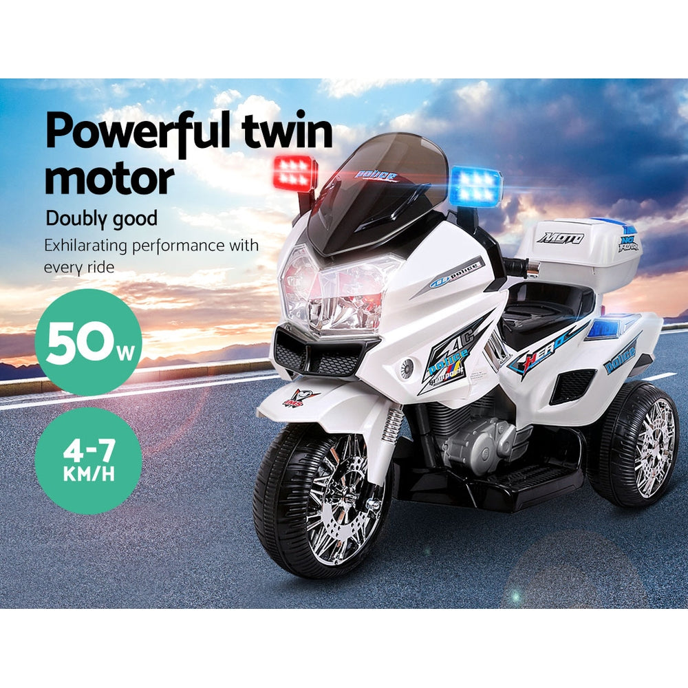 Rigo Kids Electric Ride On Patrol Police Car BMW-Inspired S1K 6V Battery White RCAR-MBIKE-POLICE-WH