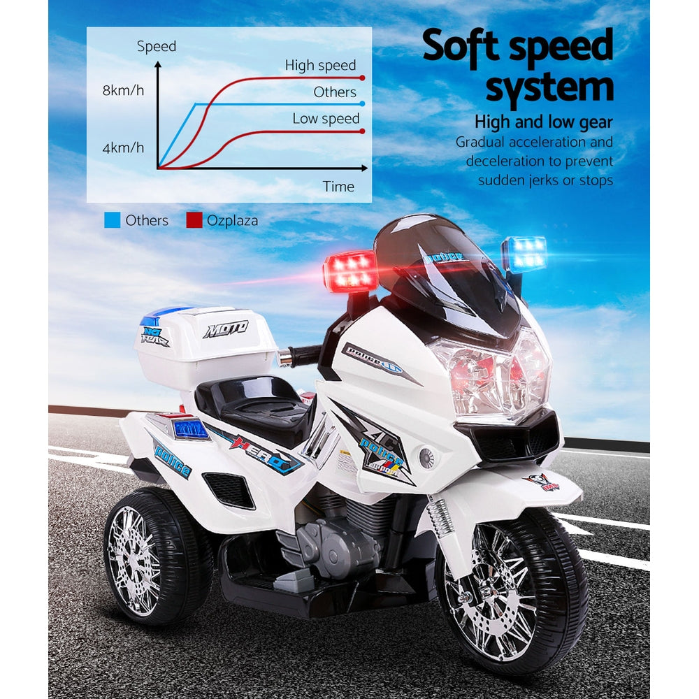 Rigo Kids Electric Ride On Patrol Police Car BMW-Inspired S1K 6V Battery White RCAR-MBIKE-POLICE-WH