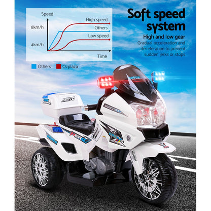 Rigo Kids Electric Ride On Patrol Police Car BMW-Inspired S1K 6V Battery White RCAR-MBIKE-POLICE-WH