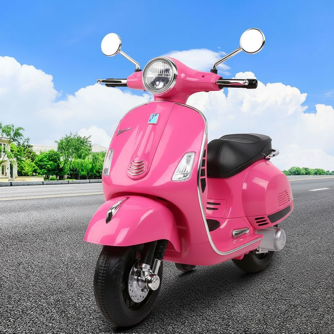 Kids Electric Ride On Car Motorcycle Motorbike Vespa Licensed GTS Pink RCAR-MBIKE-VESPA-PK