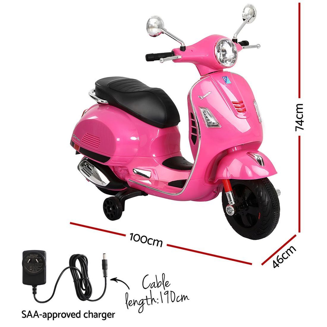 Kids Electric Ride On Car Motorcycle Motorbike Vespa Licensed GTS Pink RCAR-MBIKE-VESPA-PK