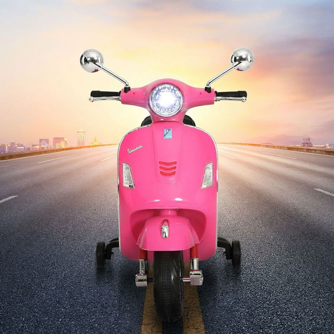 Kids Electric Ride On Car Motorcycle Motorbike Vespa Licensed GTS Pink RCAR-MBIKE-VESPA-PK