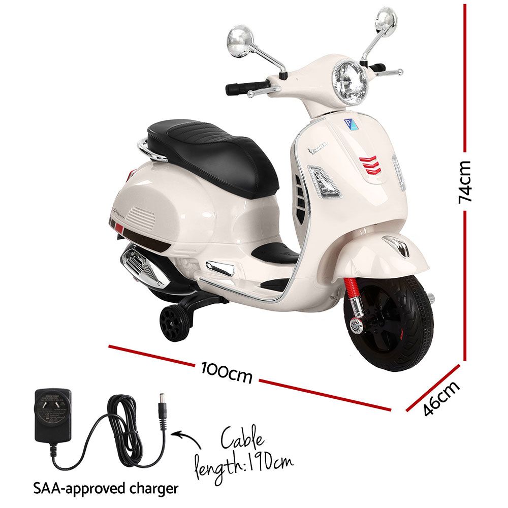 Kids Electric Ride On Car Motorcycle Motorbike Vespa Licensed GTS White RCAR-MBIKE-VESPA-WH