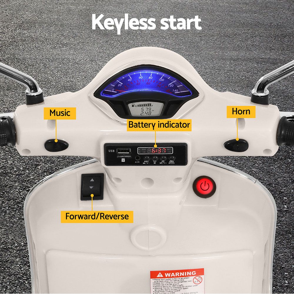 Kids Electric Ride On Car Motorcycle Motorbike Vespa Licensed GTS White RCAR-MBIKE-VESPA-WH