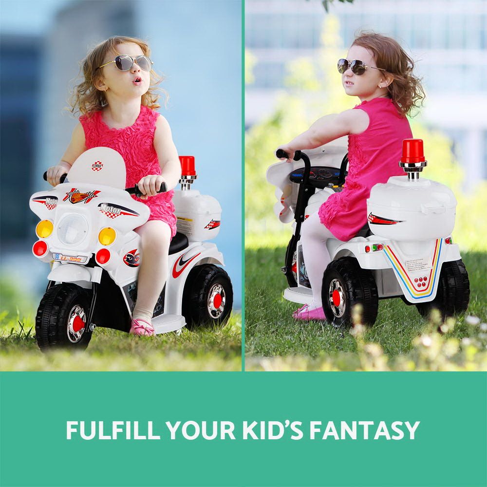 Rigo Kids Electric Ride On Police Motorcycle Motorbike 6V Battery White RCAR-MBIKE-WH