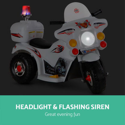 Rigo Kids Electric Ride On Police Motorcycle Motorbike 6V Battery White RCAR-MBIKE-WH