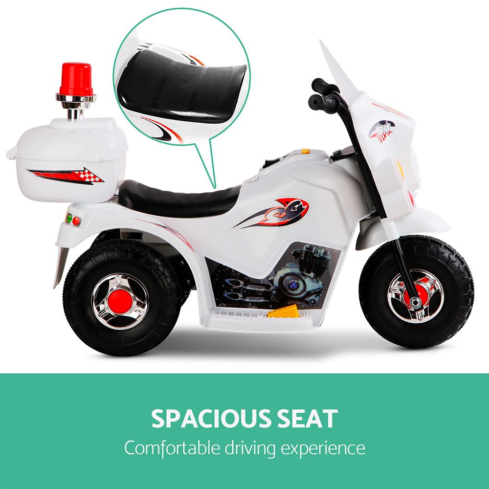 Rigo Kids Electric Ride On Police Motorcycle Motorbike 6V Battery White RCAR-MBIKE-WH