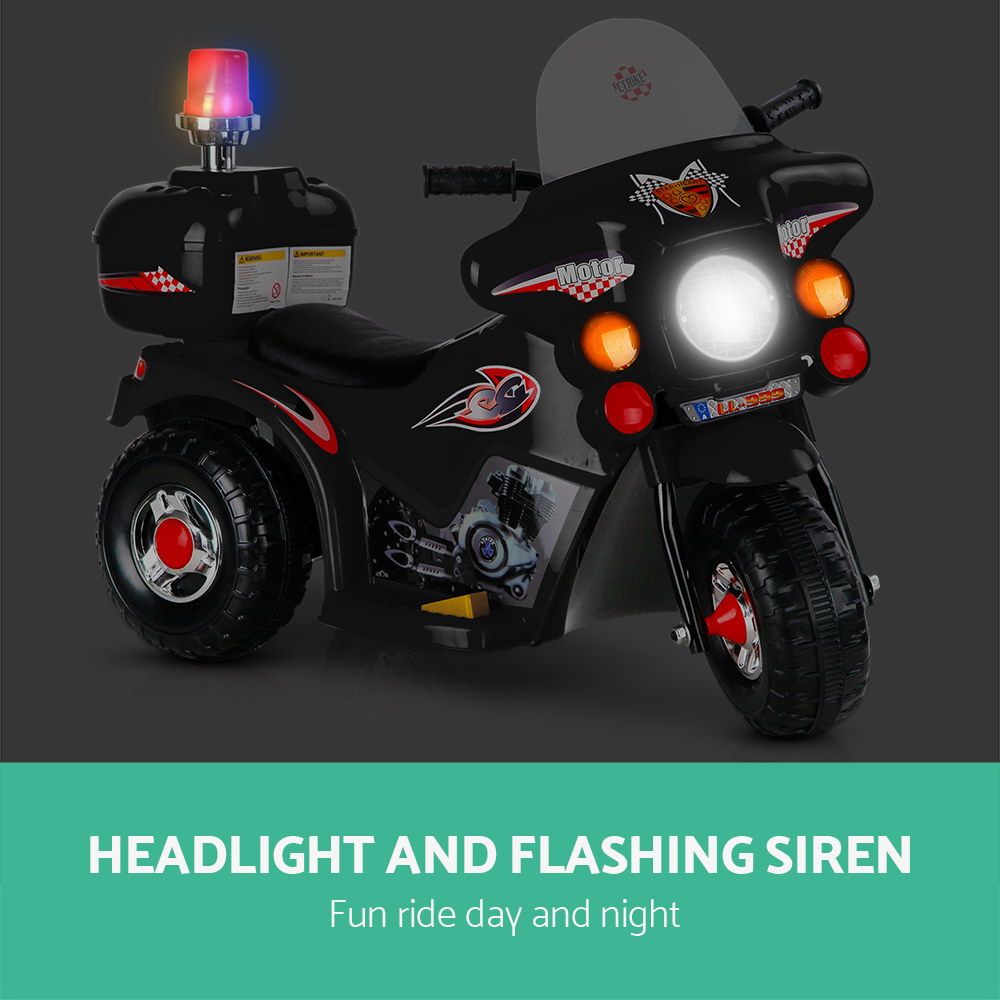 Rigo Kids Electric Ride On Police Motorcycle Motorbike 6V Battery Black RCAR-MBIKE99-BK