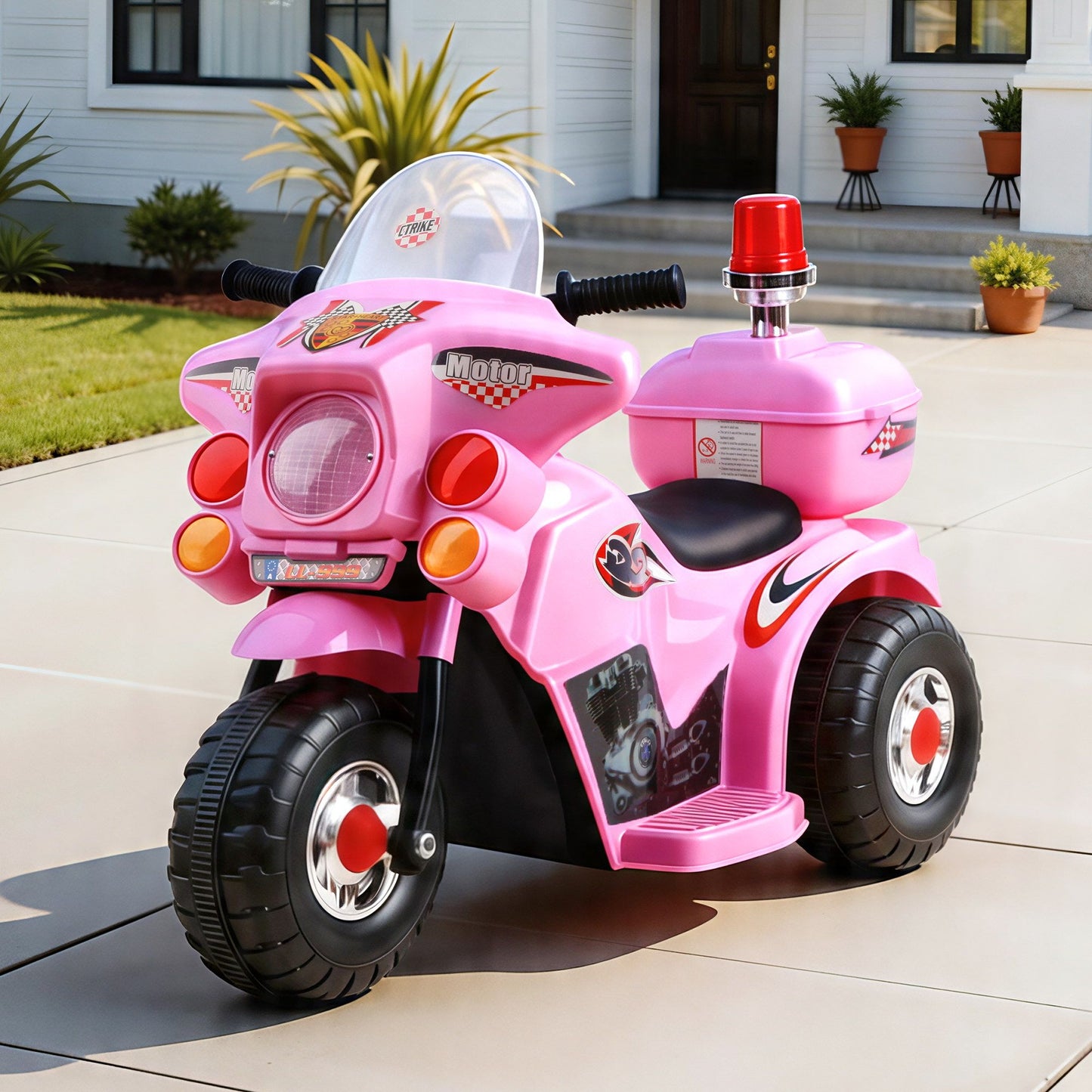 Rigo Kids Electric Ride On Police Motorcycle Motorbike 6V Battery Pink RCAR-MBIKE99-PK