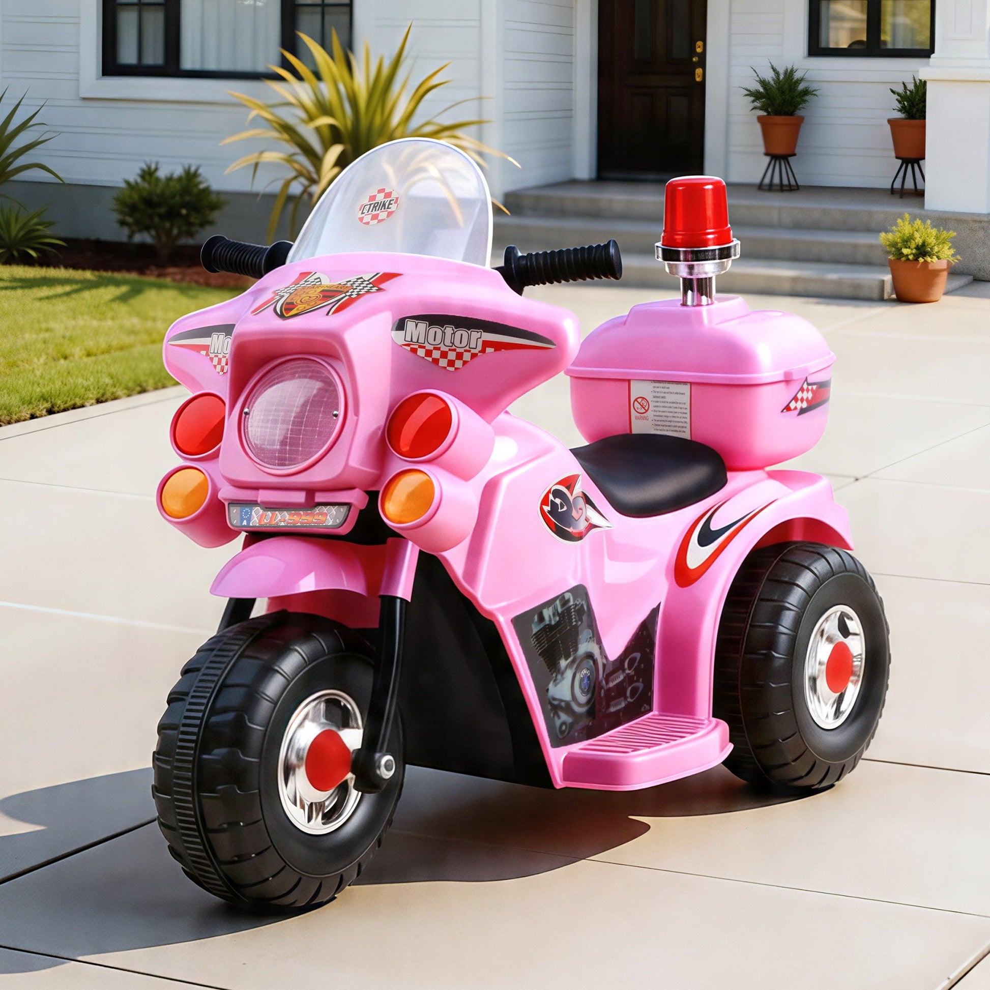 Rigo Kids Electric Ride On Police Motorcycle Motorbike 6V Battery Pink RCAR-MBIKE99-PK