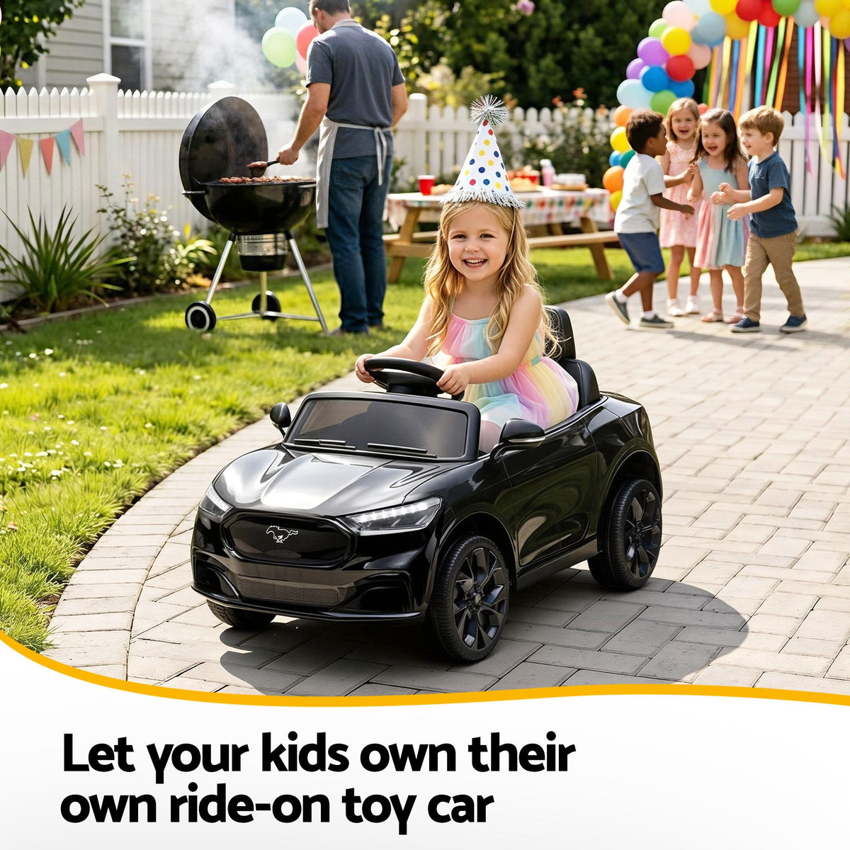 Kids Ride On Car 12V Licensed Ford Electric Toy with Remote Control Horn Music 97x61cm Black RCAR-MSTG-LS-BK