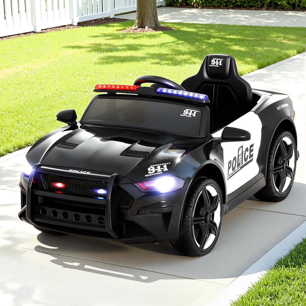 Rigo Kids Ride On Car Electric Patrol Police Cars Battery Powered Toys 12V Black RCAR-POLICE-FR-BK