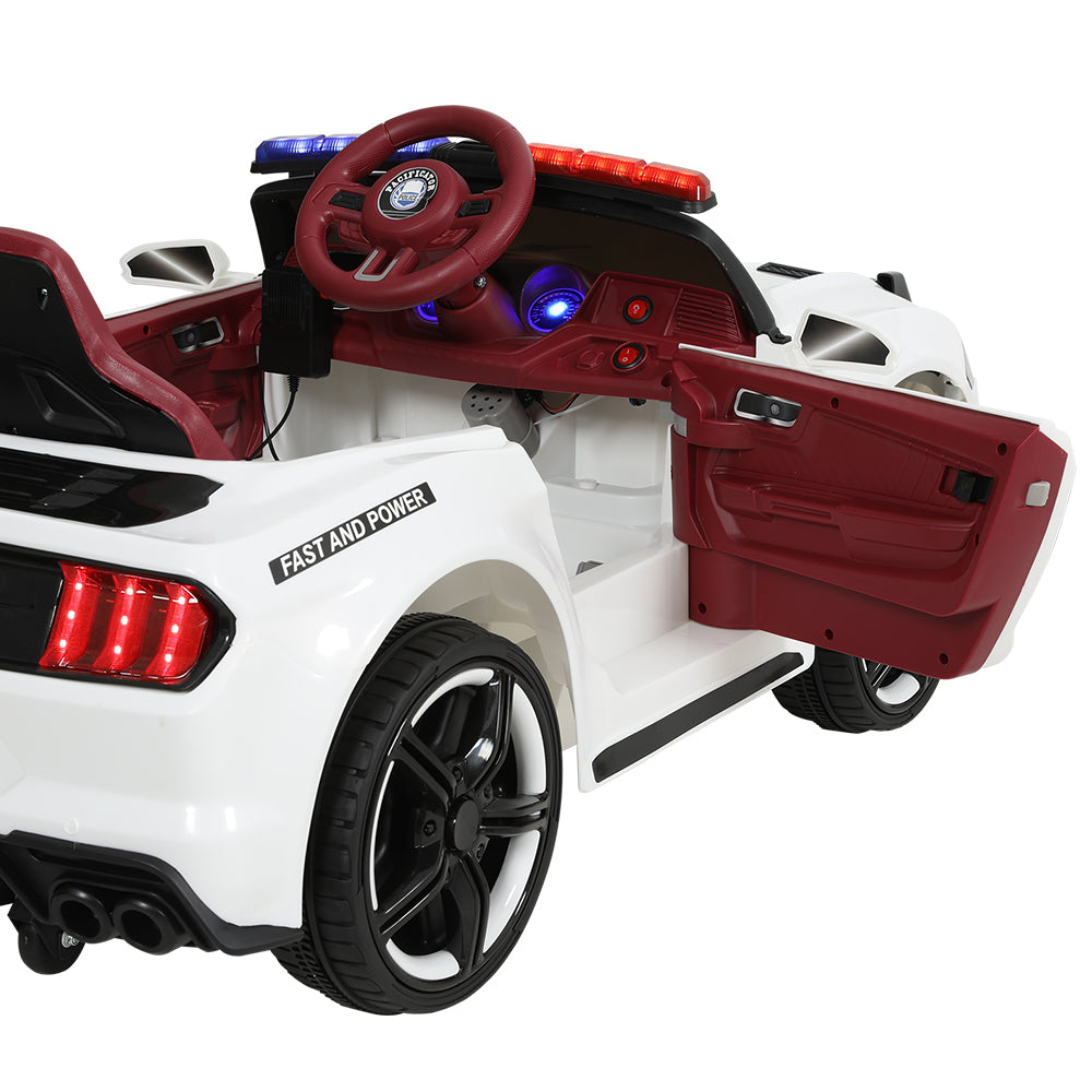 Rigo Kids Ride On Car Electric Patrol Police Cars Battery Powered Toys 12V White RCAR-POLICE-FR-WH