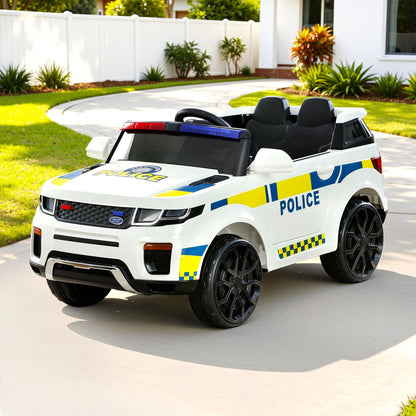 Rigo Kids Electric Ride On Patrol Police Car Horn Music Remote White RCAR-POLICE-RGROVER-N-WH
