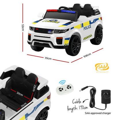 Rigo Kids Electric Ride On Patrol Police Car Horn Music Remote White RCAR-POLICE-RGROVER-N-WH