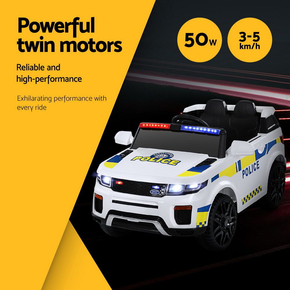 Rigo Kids Electric Ride On Patrol Police Car Horn Music Remote White RCAR-POLICE-RGROVER-N-WH